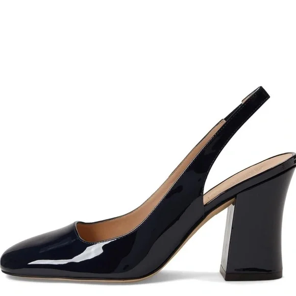 Stuart Weitzman Curveblock 85 Slingback Block Heel Pump in Patent Leather - NWT